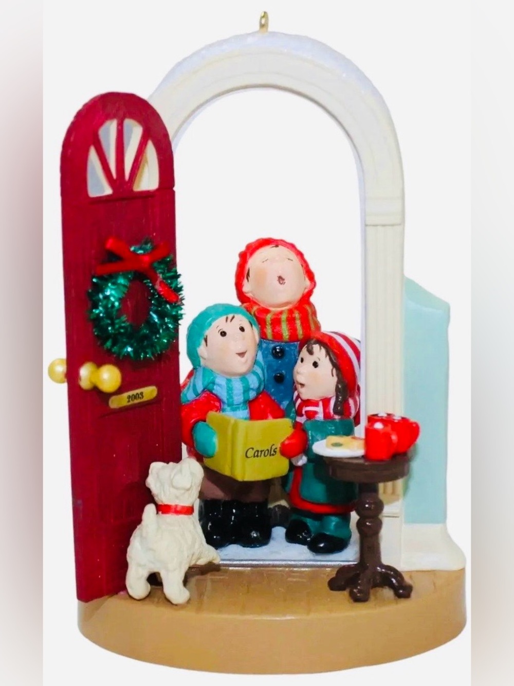 2003 Caroling at the Door Holiday Carolers Doorway Figurine - Red, White & Teal